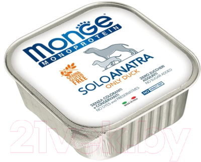 Влажный корм для собак Monge Monoprotein с уткой и ламистер (150г)