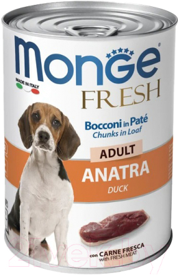 Влажный корм для собак Monge Fresh Chunks in Loaf мясной рулет с уткой (400г)