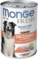 Влажный корм для собак Monge Fresh Chunks in Loaf Senior мясной рулет с индейкой и овощами (400г) - 