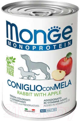 Влажный корм для собак Monge Natural Monoprotein с кроликом, рисом и яблоками (400г)