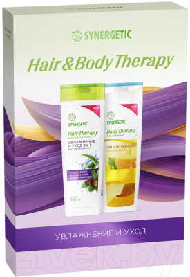 Набор косметики для тела и волос Synergetic Увлажнение и уход Hair Therapy Шампунь 400мл+Гель для душа 380мл