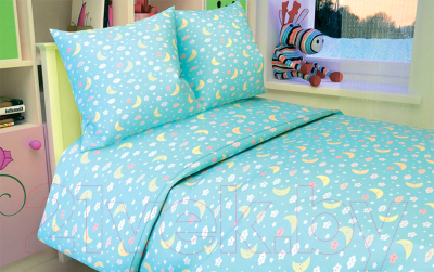 Комплект постельный для малышей Акварелька Спокойной ночи №100 (бязь, голубой)