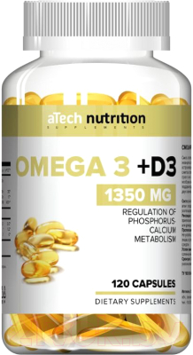 Комплексная пищевая добавка Atech Nutrition Омега-3 + Витамин D3 (120 капсул, 1350мг)