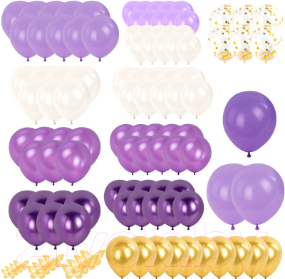 Набор воздушных шаров Brauberg Kids. Мечта / 591897 (100шт, сиреневый/белый/золото)
