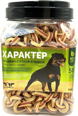 

Лакомство для собак, Характер Сендвич с уткой и рыбой, утиное мясо с сурими