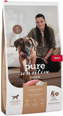 Сухой корм для собак Mera Pure Sensitive Junior для щенков c индейкой и рисом / 56934 (4кг)