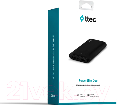 Портативное зарядное устройство Ttec Power Bank 10.000mAh PowerSlim Duo 10Вт / 2BB163S (черный)