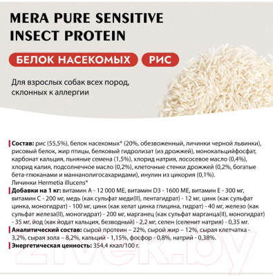 Сухой корм для собак Mera Pure Sensitive Adult Insect Protein с белком из насекомых/ 56550 (12.5кг)