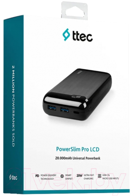 Портативное зарядное устройство Ttec 20.000mAh PowerSlim LCD PD QC 18Вт;USB-C PD 20Вт / 2BB186S 
