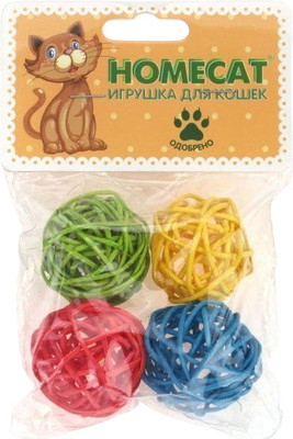 Набор игрушек для кошек Homecat Мячи из ротанга с колокольчиком / 72361 -