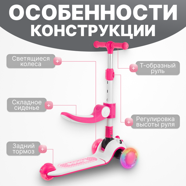 Самокат детский Ricos Dino KB108 (розовый)