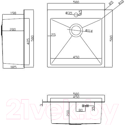 Мойка кухонная Arfeka Eco AR 50x50 + CL AR + RM AR + DS AR