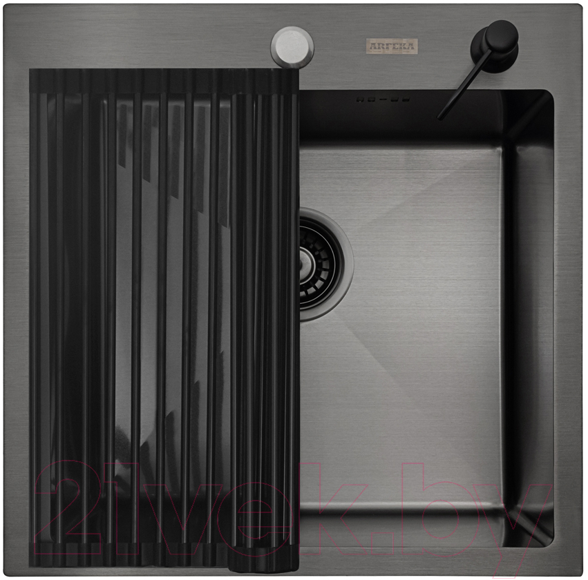 Мойка кухонная Arfeka Eco AR 50x50 + RM AR + DS AR (черный, с аксессуарами) — фото 2