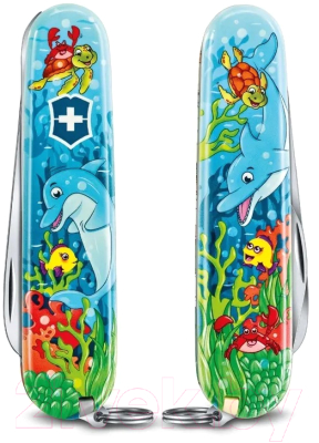 Нож швейцарский Victorinox Дельфин +раскраска и шнурок на шею / 0.2373.E1 (голубой)