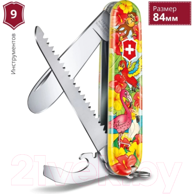 Нож швейцарский Victorinox Попугай +раскраска и шнурок на шею / 0.2373.E3 (красный)