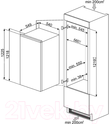 Встраиваемый холодильник Smeg S3C120P1