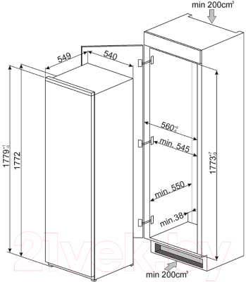 Встраиваемый холодильник Smeg S7323LFLD2P1