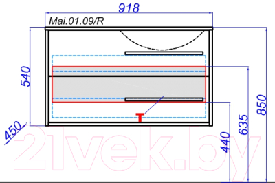 Изображение товара Тумба под умывальник Aqwella Майами / Mai.01.09/R (подвесная)