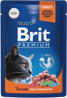 Влажный корм для кошек Brit Premium для взрослых стерилизованных лосось в соусе / 5076611 (510г)