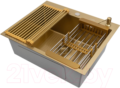 Мойка кухонная Arfeka Eco AR 60x50 + CL AR + RM AR + DS AR (золото, с аксессуарами)