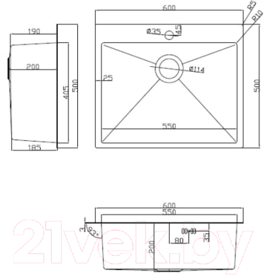 Мойка кухонная Arfeka Eco AR 60x50 + ZPCR-01 + CL AR + RM AR + DS AR (черный, с аксессуарами)