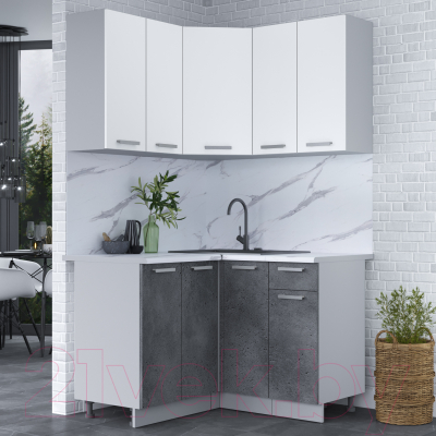 Готовая кухня Интерлиния Мила Лайт 1.2x1.2 (белый платинум/бетон портленд/белый гранит)