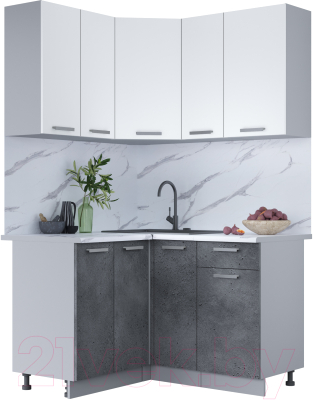 Готовая кухня Интерлиния Мила Лайт 1.2x1.3 (белый платинум/бетон портленд/белый гранит)