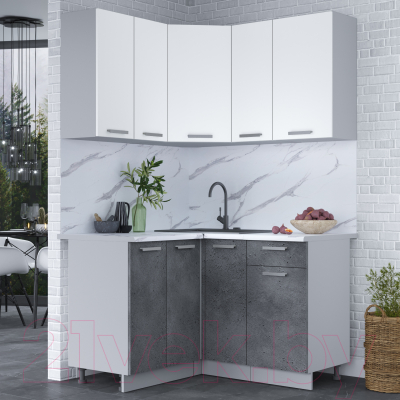 Готовая кухня Интерлиния Мила Лайт 1.2x1.3 (белый платинум/бетон портленд/белый гранит)