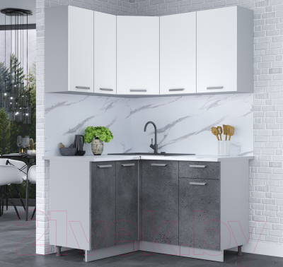 Готовая кухня Интерлиния Мила Лайт 1.2x1.4 (белый платинум/бетон портленд/белый гранит)