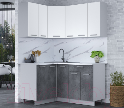 Готовая кухня Интерлиния Мила Лайт 1.2x1.5 (белый платинум/бетон портленд/белый гранит)