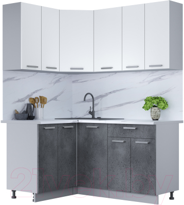Готовая кухня Интерлиния Мила Лайт 1.2x1.6 (белый платинум/бетон портленд/белый гранит)