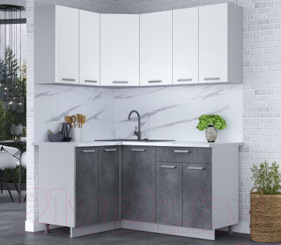 Готовая кухня Интерлиния Мила Лайт 1.2x1.6 (белый платинум/бетон портленд/белый гранит)