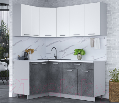 Готовая кухня Интерлиния Мила Лайт 1.2x1.8 (белый платинум/бетон портленд/белый гранит)
