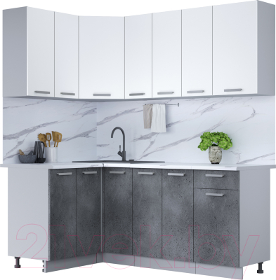 Готовая кухня Интерлиния Мила Лайт 1.2x1.9 (белый платинум/бетон портленд/белый гранит)