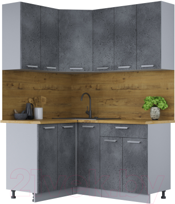 Готовая кухня Интерлиния Мила Лайт 1.2x1.5 (бетон потленд/бетон портленд/дуб бунратти)