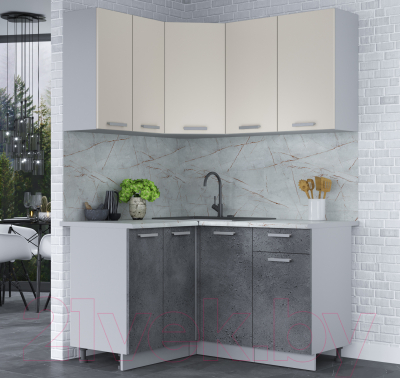 Готовая кухня Интерлиния Мила Лайт 1.2x1.4 (персидский жемчуг/бетон портленд/серый каспий)