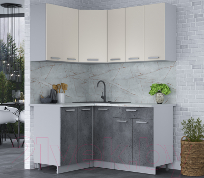 Готовая кухня Интерлиния Мила Лайт 1.2x1.5 (персидский жемчуг/бетон портленд/серый каспий)