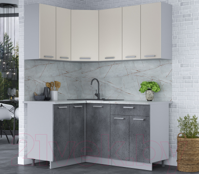 Готовая кухня Интерлиния Мила Лайт 1.2x1.6 (персидский жемчуг/бетон портленд/серый каспий)