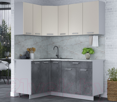 Готовая кухня Интерлиния Мила Лайт 1.2x1.7 (персидский жемчуг/бетон портленд/серый каспий)