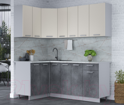 Готовая кухня Интерлиния Мила Лайт 1.2x1.9 (персидский жемчуг/бетон портленд/серый каспий)