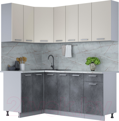 Готовая кухня Интерлиния Мила Лайт 1.2x1.9 (персидский жемчуг/бетон портленд/серый каспий)