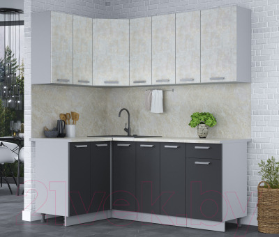 Готовая кухня Интерлиния Мила Лайт 1.2x1.9 (бетон лайт/антрацит/опал светлый)