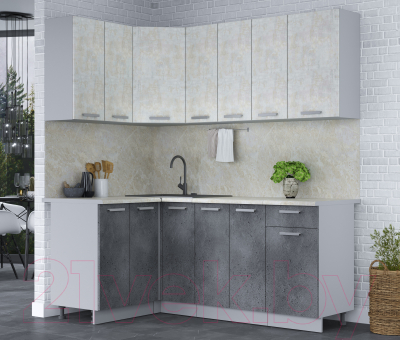 Готовая кухня Интерлиния Мила Лайт 1.2x1.9 (бетон лайт/бетон портленд/опал светлый)