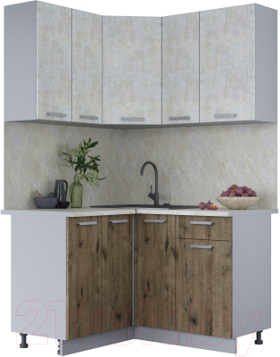 Готовая кухня Интерлиния Мила Лайт 1.2x1.3 (бетон лайт/дуб веллингтон/опал светлый)
