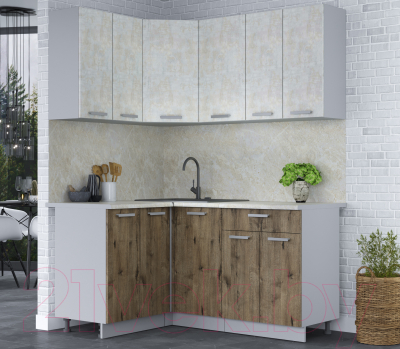Готовая кухня Интерлиния Мила Лайт 1.2x1.6 (бетон лайт/дуб веллингтон/опал светлый)