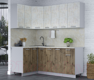 Готовая кухня Интерлиния Мила Лайт 1.2x1.9 (бетон лайт/дуб веллингтон/опал светлый)