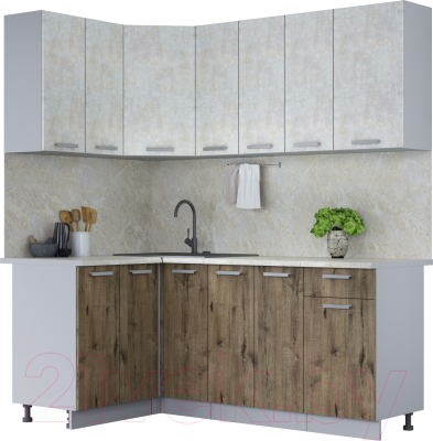 Готовая кухня Интерлиния Мила Лайт 1.2x1.9 (бетон лайт/дуб веллингтон/опал светлый)