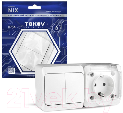 Блок выключатель+розетка Tokov Electric ОП Nix / TKE-NX-V2RZ-C01T-IP54