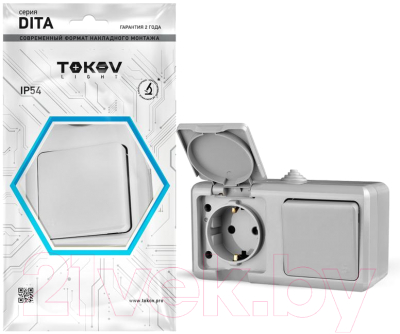 Блок выключатель+розетка Tokov Electric ОП Dita / TKL-DT-V1RZ-C06-IP54