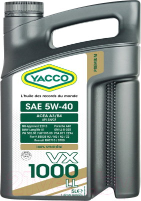 Моторное масло Yacco VX 1000 LL 0W40 (5л)